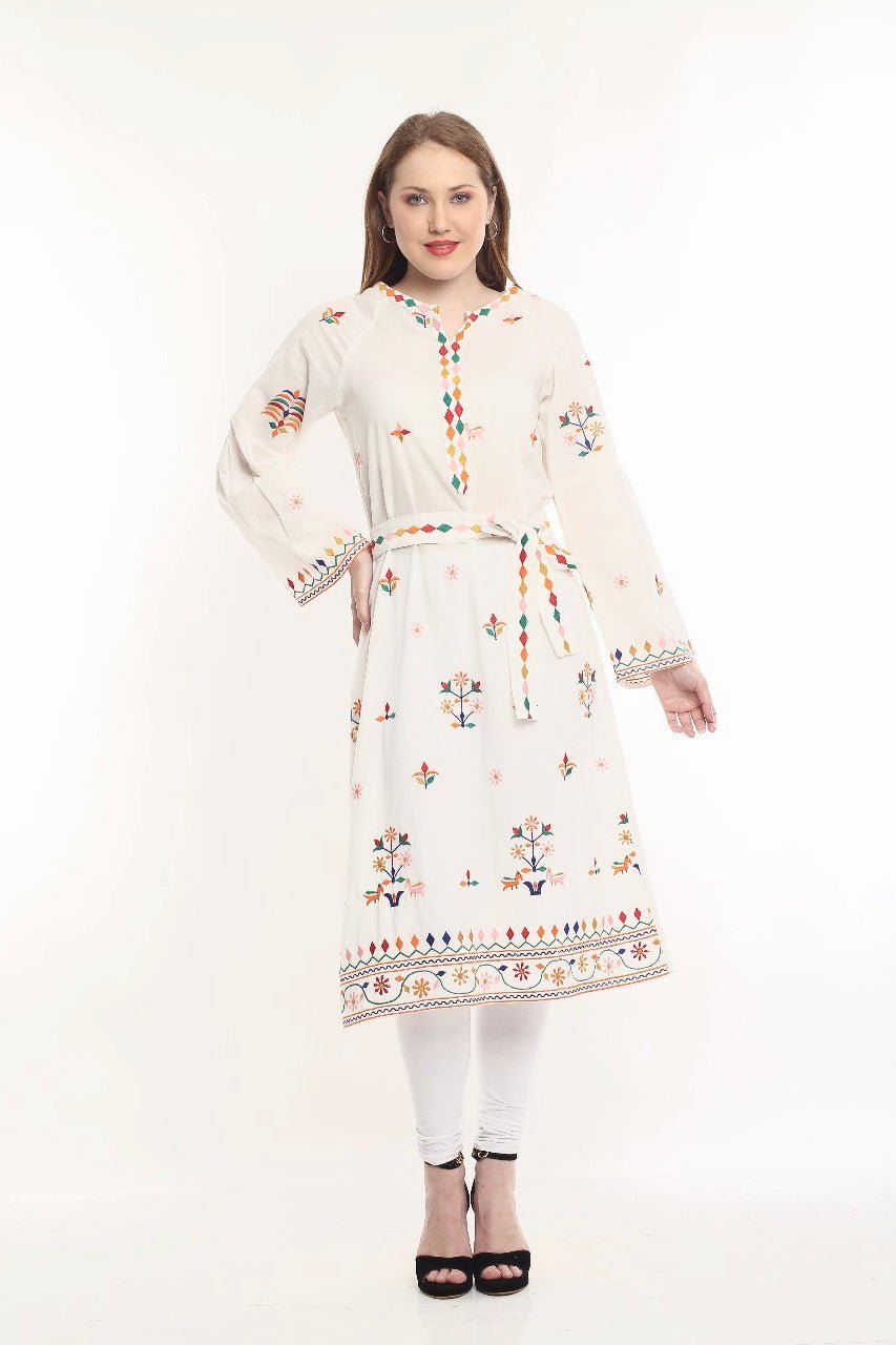 White Embroidery Cotton Ladies Dress