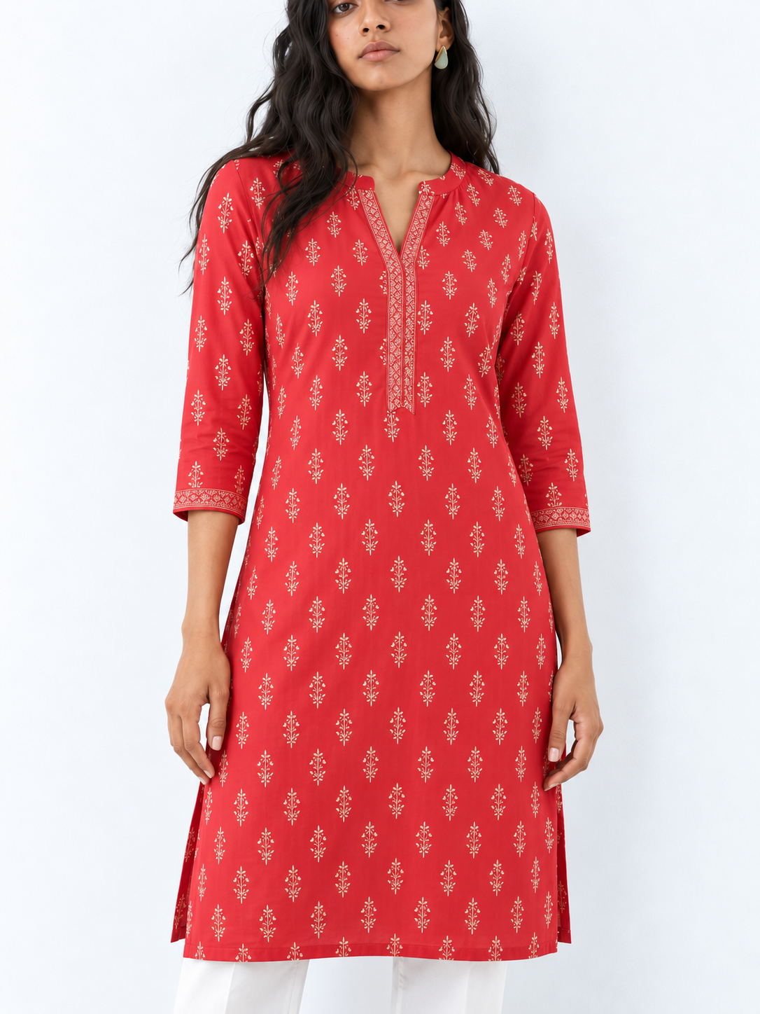 DWEEP SARA Red Printed Rayon Straight Kurta