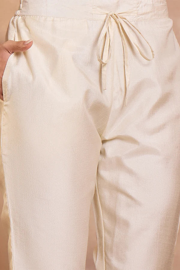 Off White Silk Blend Solid Embroidered Straight Kurta Trouser With Dupatta