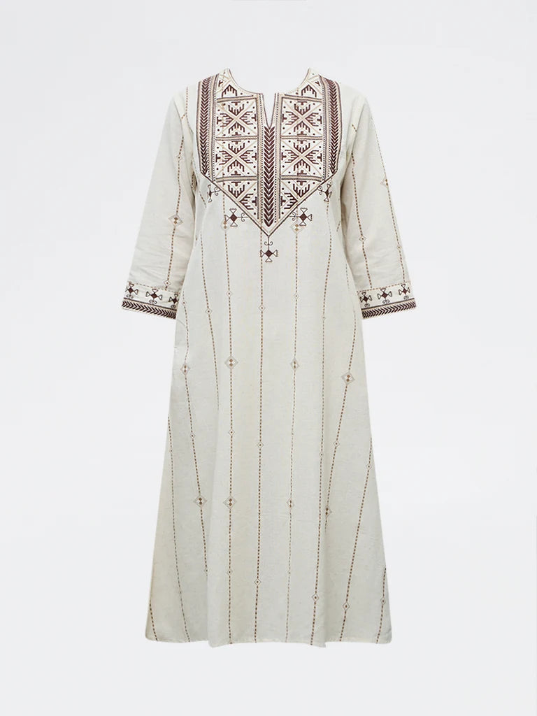 Off-White Aztec Embroidered Cotton-Blend Kurta