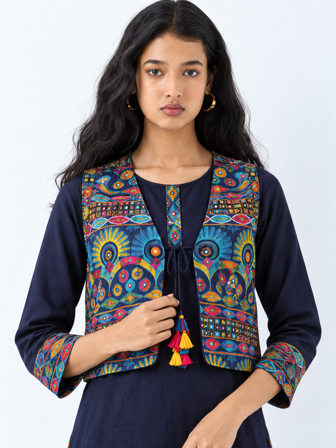 BLUE KUTCH WORK JACKET KURTA SKIRT SET