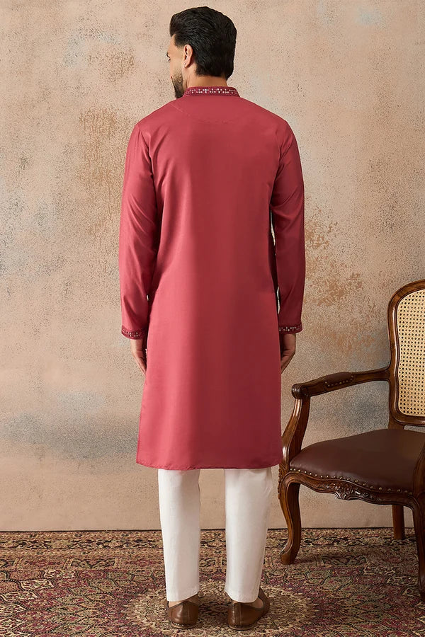 Rose Silk Blend Solid Embroidered Sequins Kurta