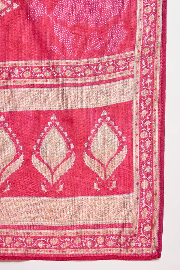 Pink Silk Blend Floral Printed Straight Kurta Trouser With Dupatta