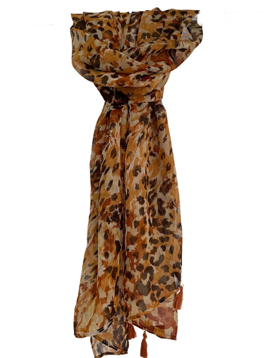 Animal Print Scarf with tassels - DWEEP SARA