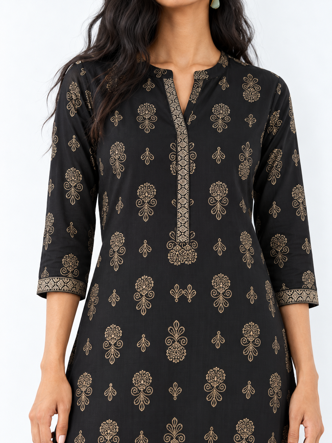DWEEP SARA Black Printed Rayon Straight Kurta