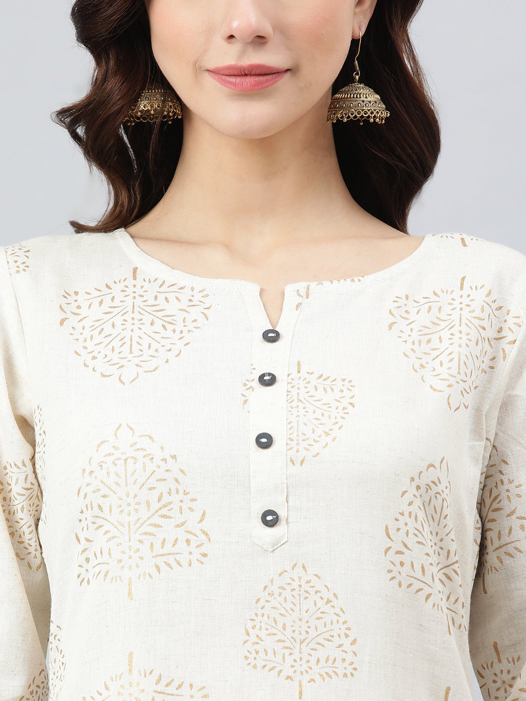 Beige Cotton Flex Kurta With Palazzo Set - DWEEP SARA