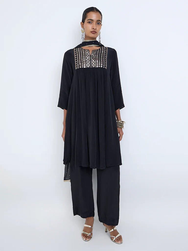 Black Anarkali Mirror Work Suit Set - DWEEP SARA