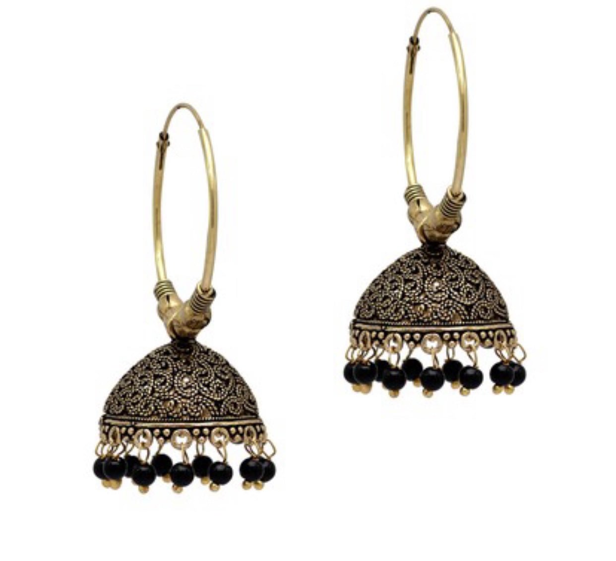 Black Color Beads Traditional Jhumka Earrings - DWEEP SARA