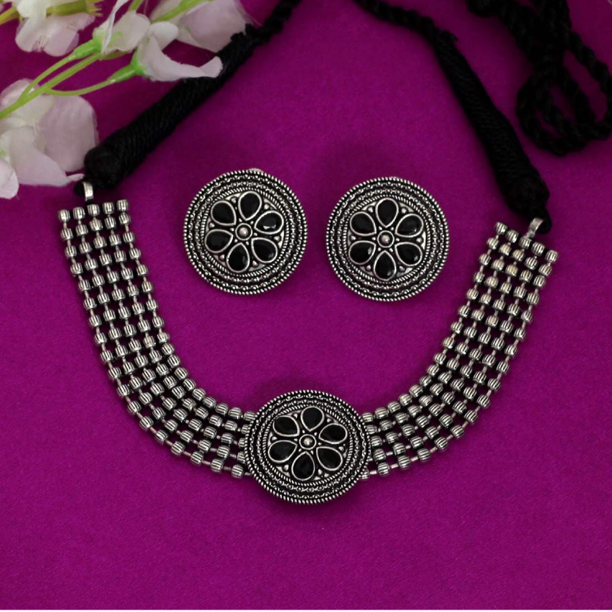 Black Color Oxidized Necklace Set - DWEEP SARA