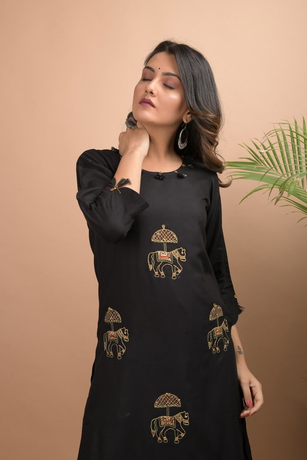 Black Embellished Gold & Zari Embroidery Double Layered Kurta - DWEEP SARA