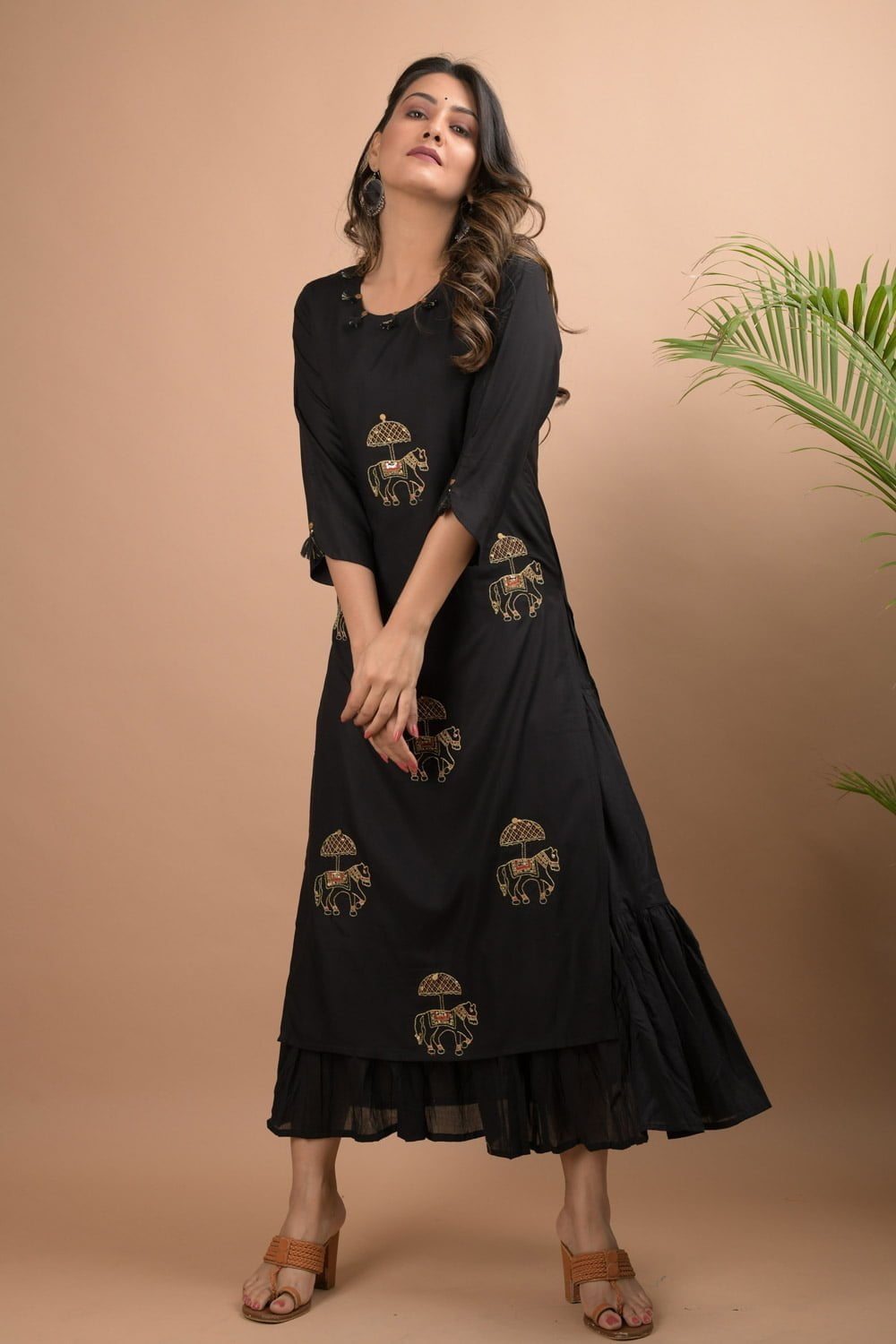 Black Embellished Gold & Zari Embroidery Double Layered Kurta - DWEEP SARA