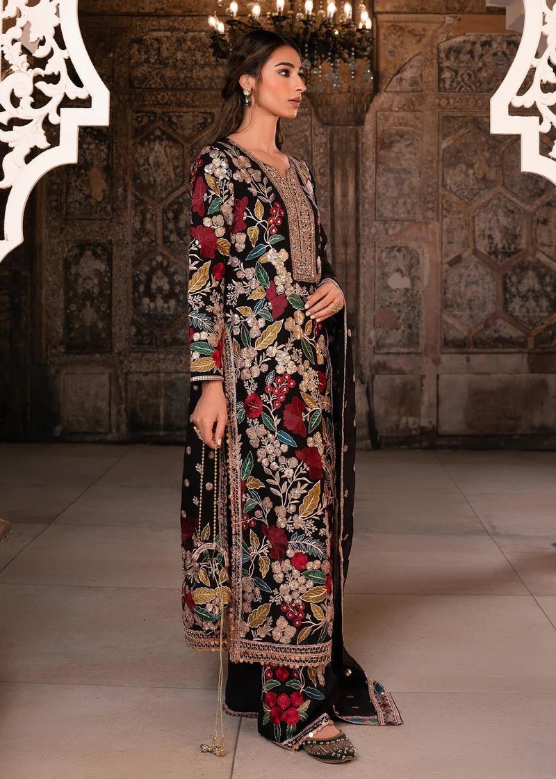 Black Embroidered Chiffon Plazzo Suit Set - DWEEP SARA