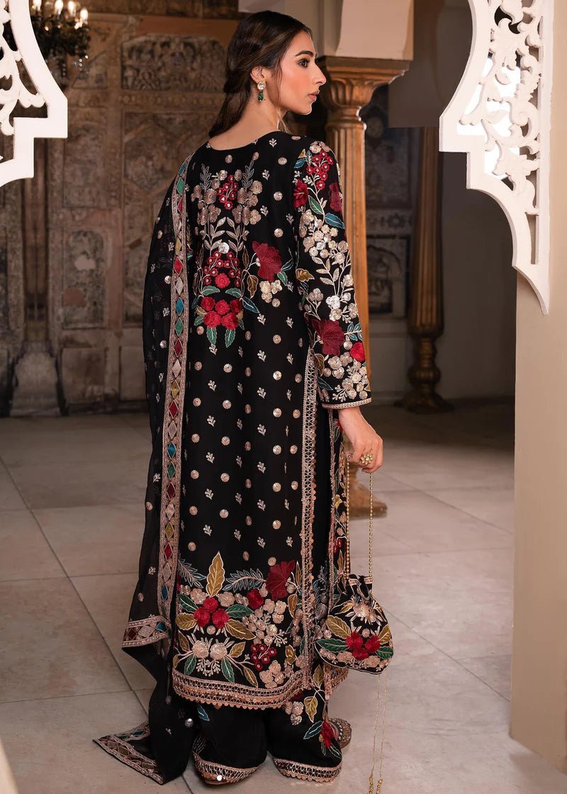 Black Embroidered Chiffon Plazzo Suit Set - DWEEP SARA