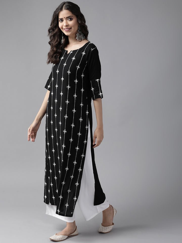 Black Embroidered Viscose Rayon Suit Set - DWEEP SARA