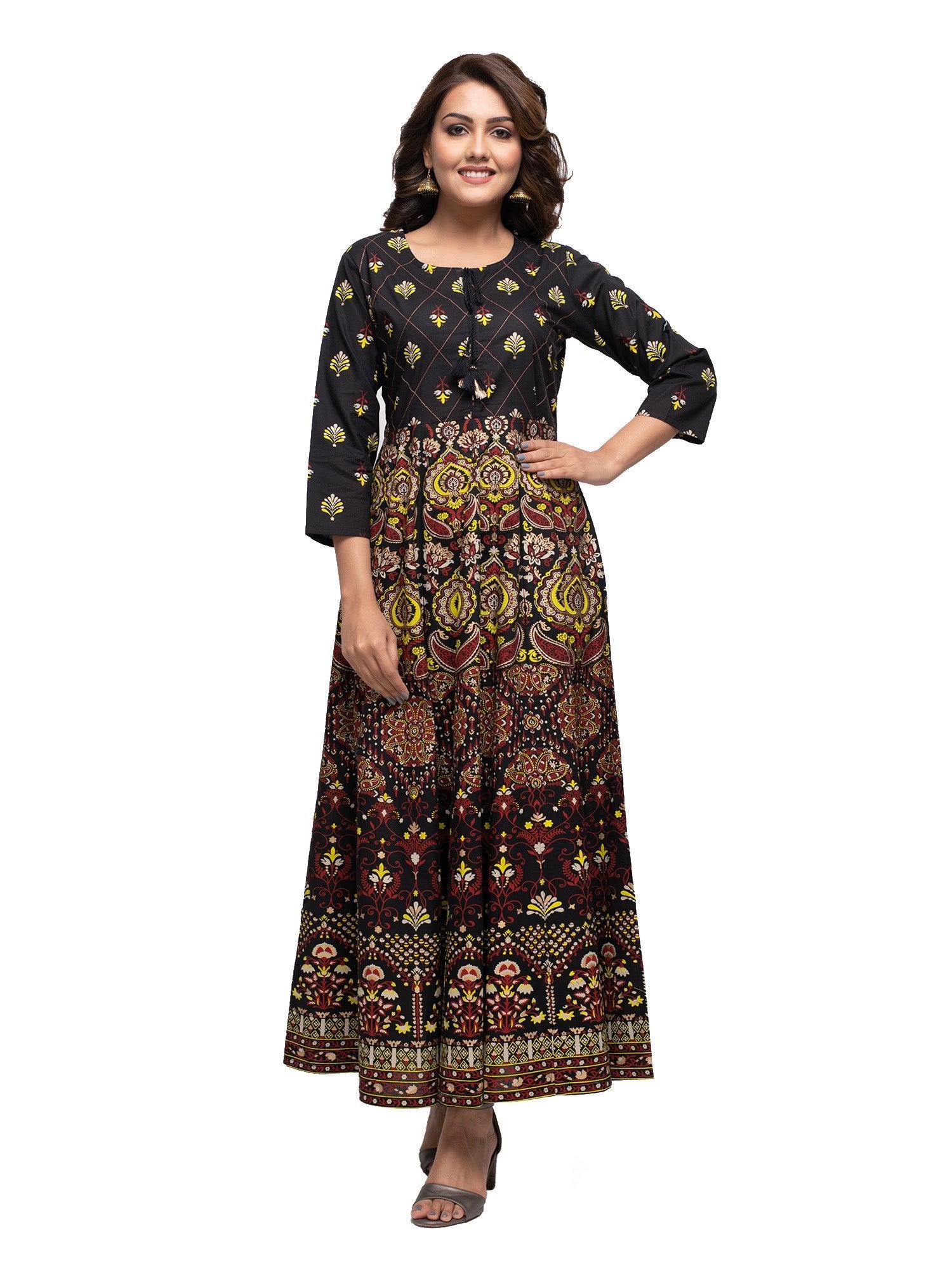 Black Gold Printed Ethnic Dress - DWEEP SARA