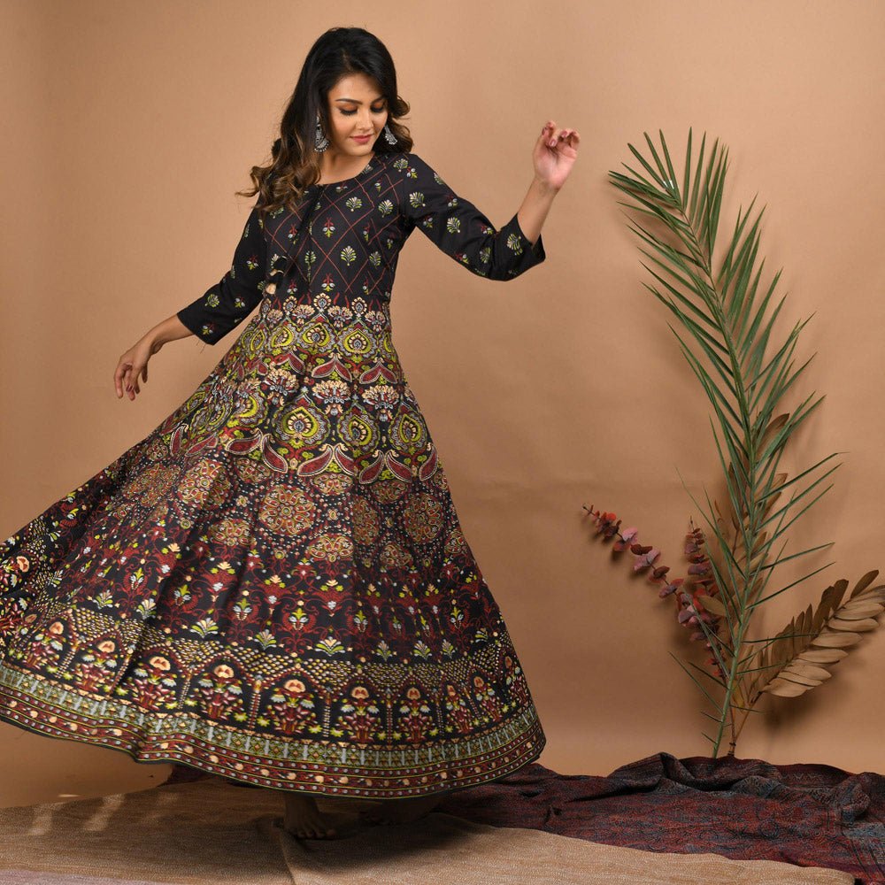 Black Gold Printed Ethnic Dress - DWEEP SARA