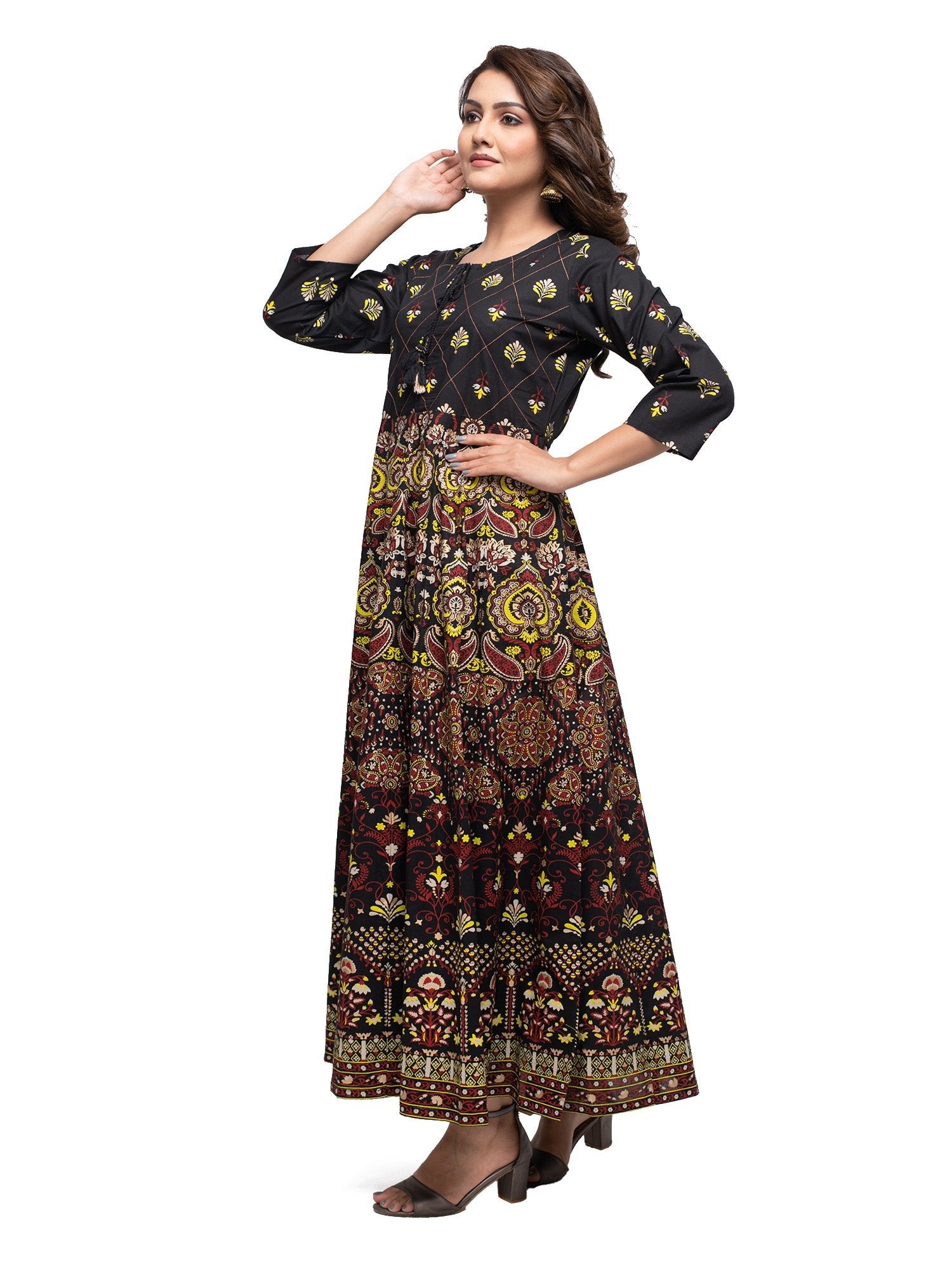 Black Gold Printed Ethnic Dress - DWEEP SARA