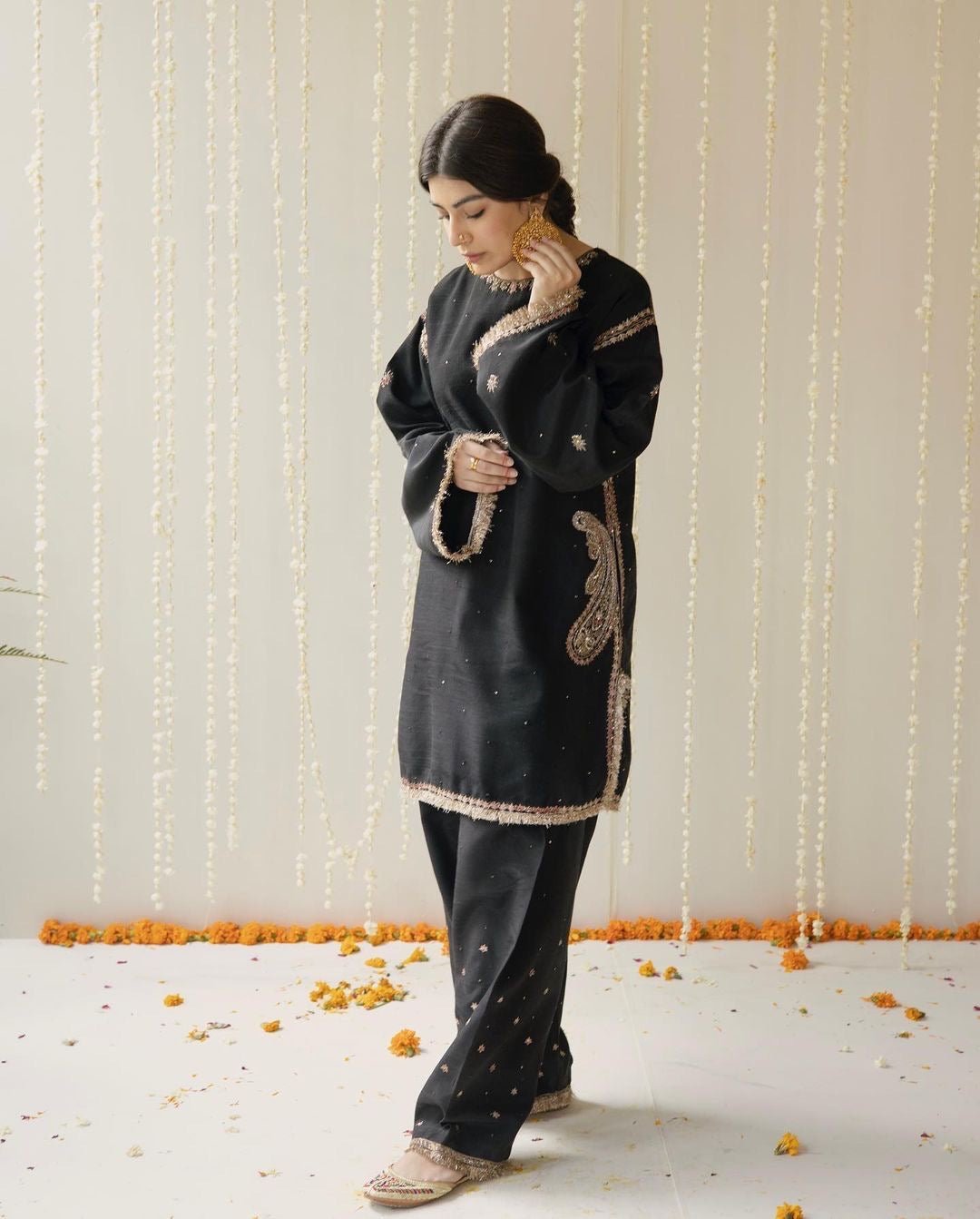 Black Hand Embellished Silk Banka Resham Suit Salwar Set - DWEEP SARA