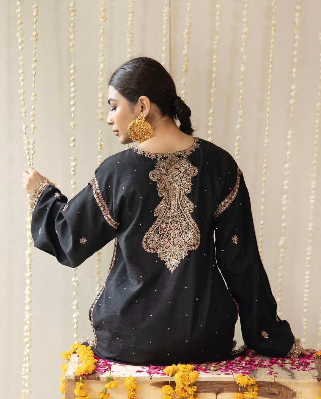 Black Hand Embellished Silk Banka Resham Suit Salwar Set - DWEEP SARA