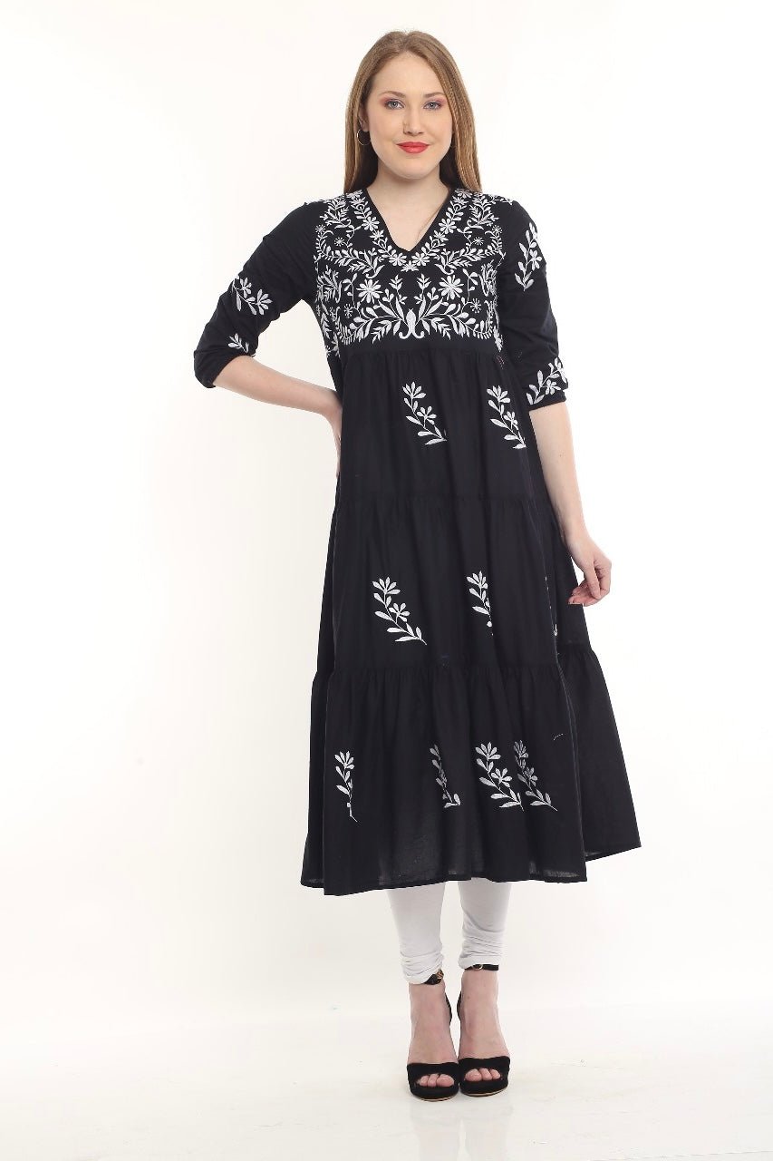 Black Handmade Embroidery Dress - DWEEP SARA