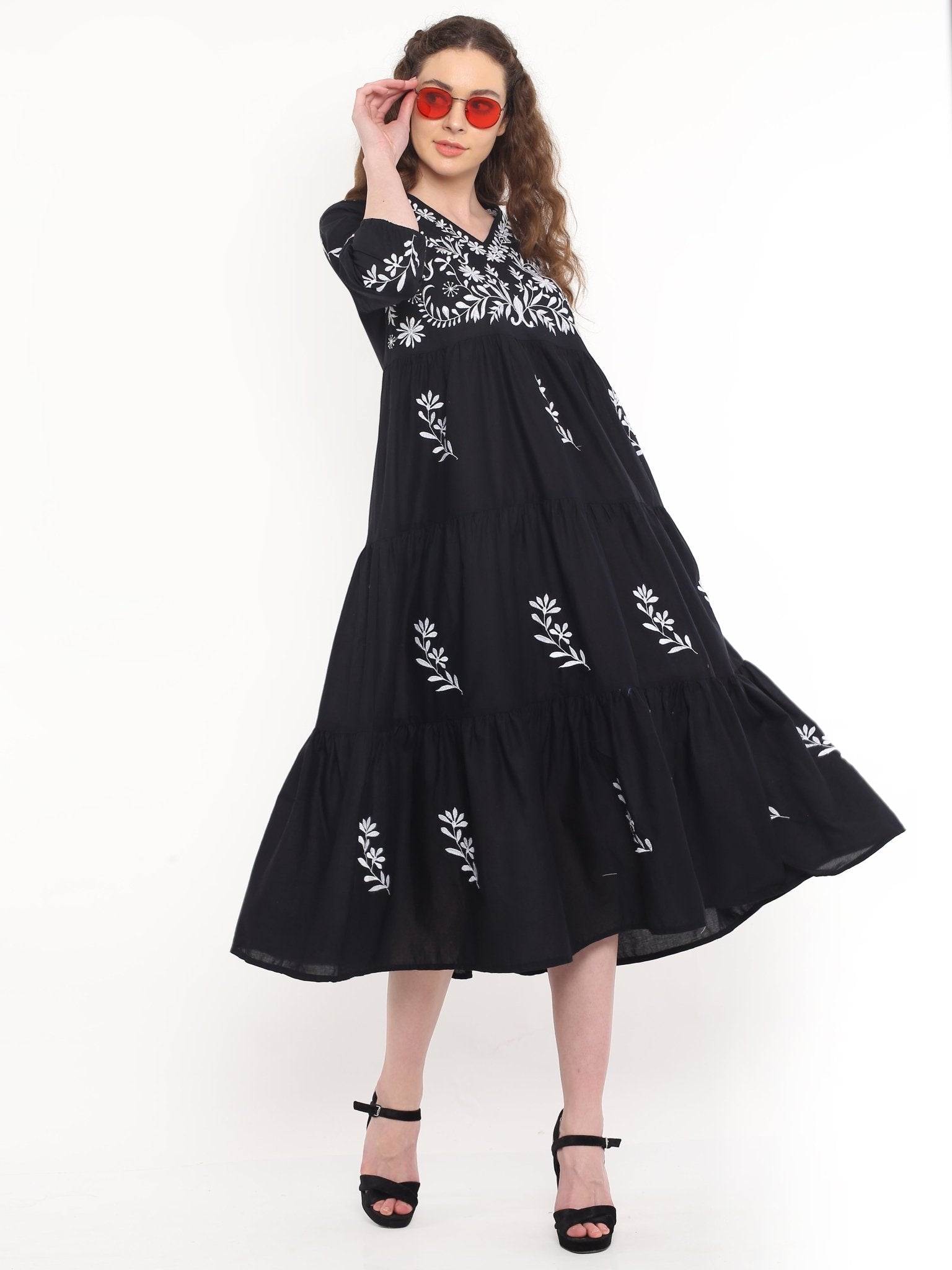 Black Handmade Embroidery Dress - DWEEP SARA