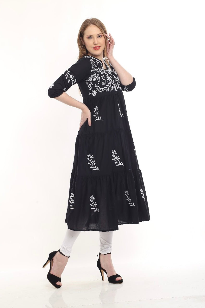 Black Handmade Embroidery Dress - DWEEP SARA