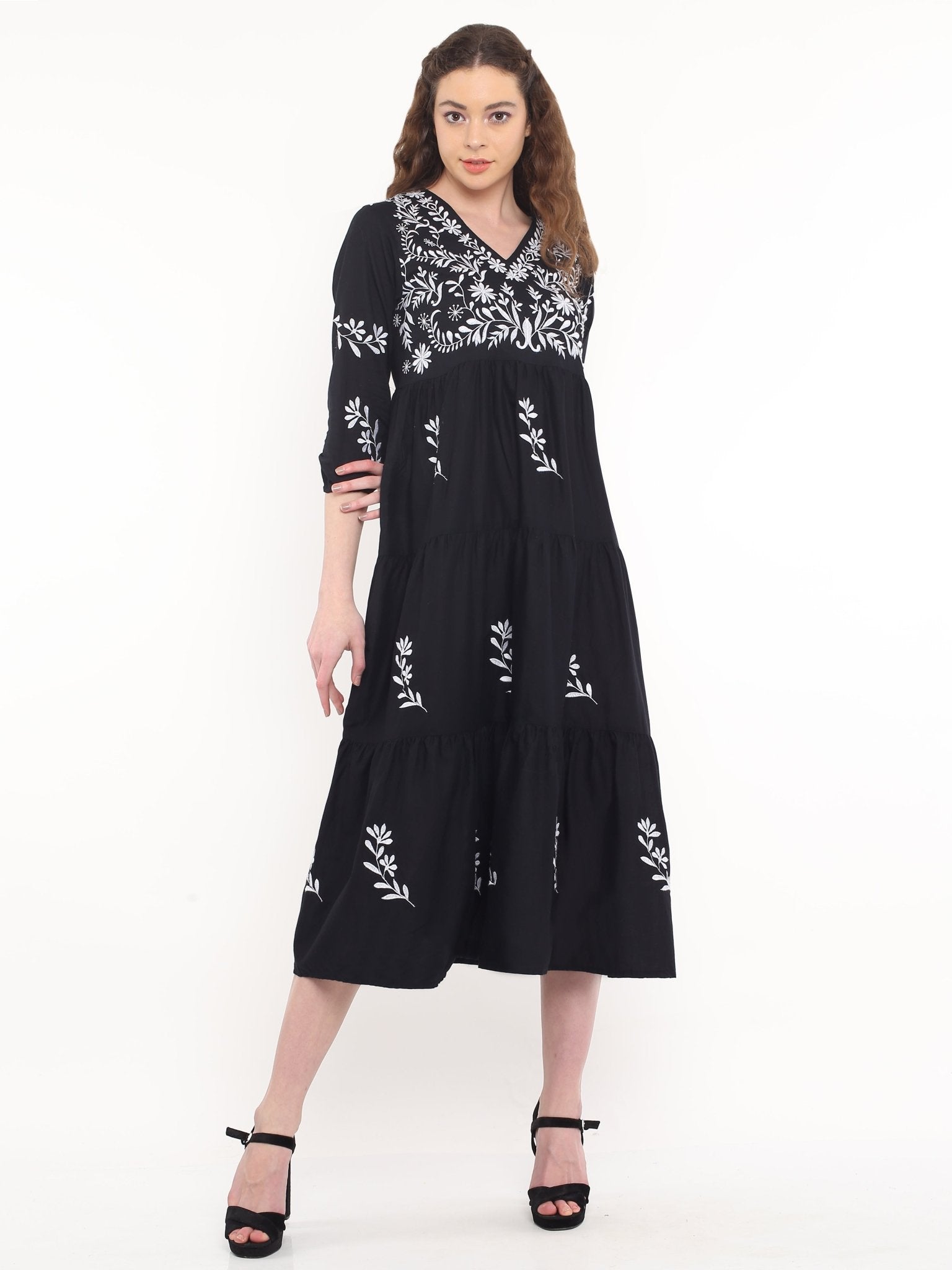 Black Handmade Embroidery Dress - DWEEP SARA