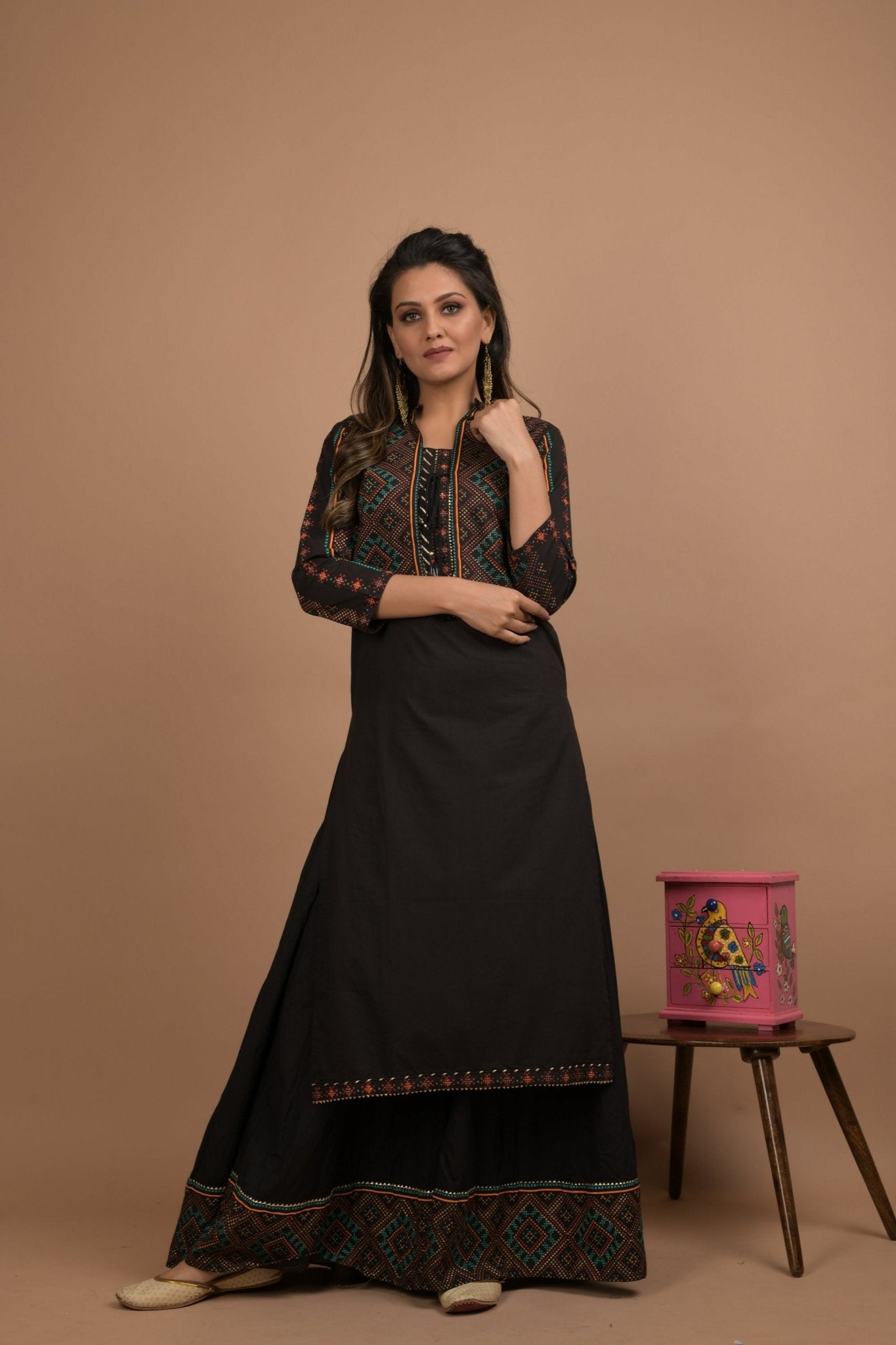 BLACK KURTA JACKET PLAZZO SET - DWEEP SARA