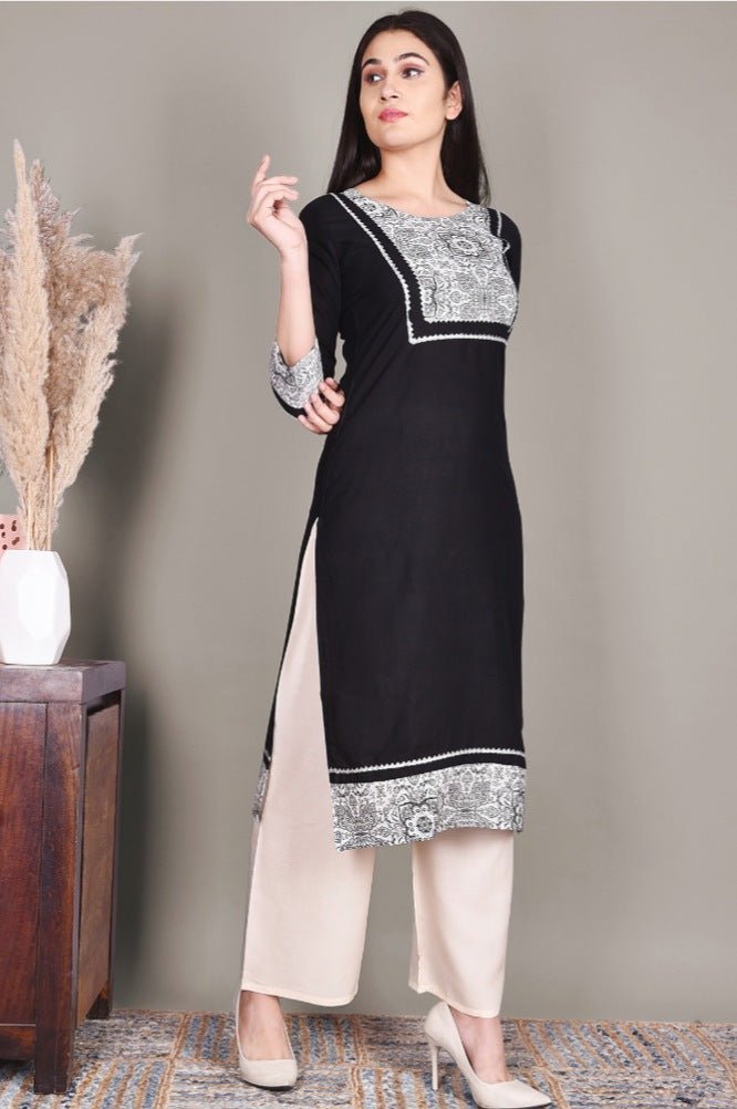 Black lace Work Cotton Kurta - DWEEP SARA