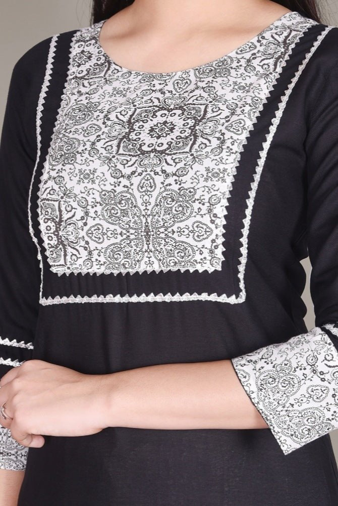 Black lace Work Cotton Kurta - DWEEP SARA