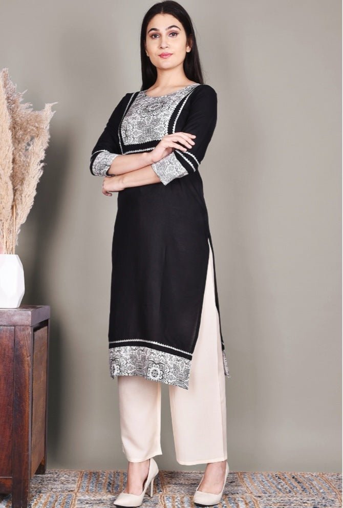 Black lace Work Cotton Kurta - DWEEP SARA