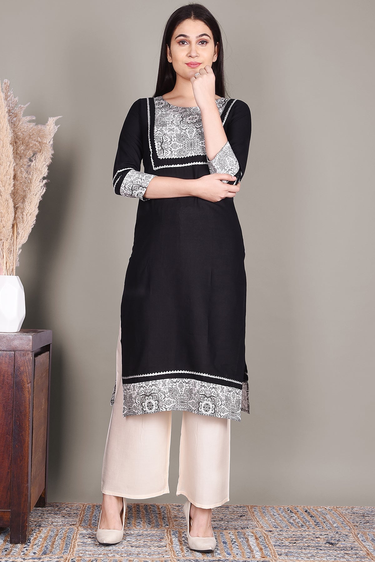 Black lace Work Cotton Kurta - DWEEP SARA