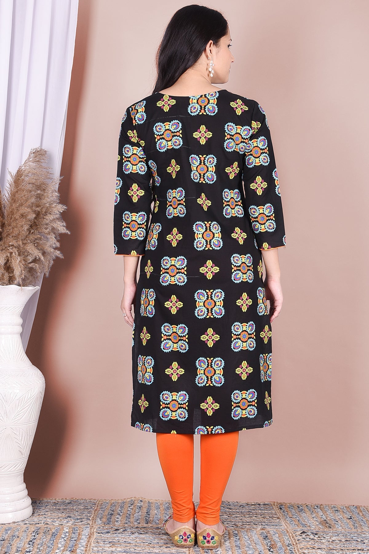 Black Motif Hand Painted Pure Cotton Kurta - DWEEP SARA