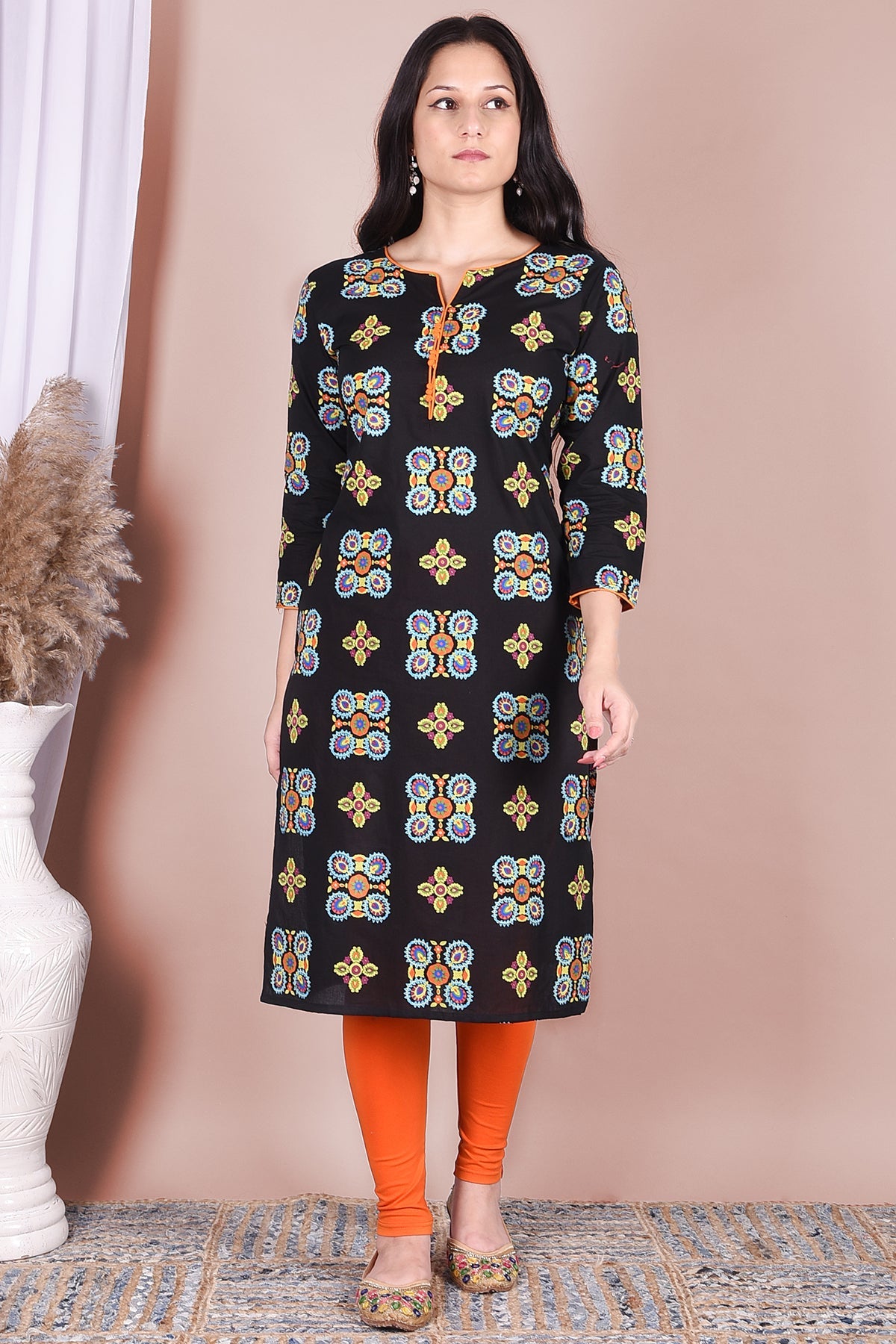 Black Motif Hand Painted Pure Cotton Kurta - DWEEP SARA