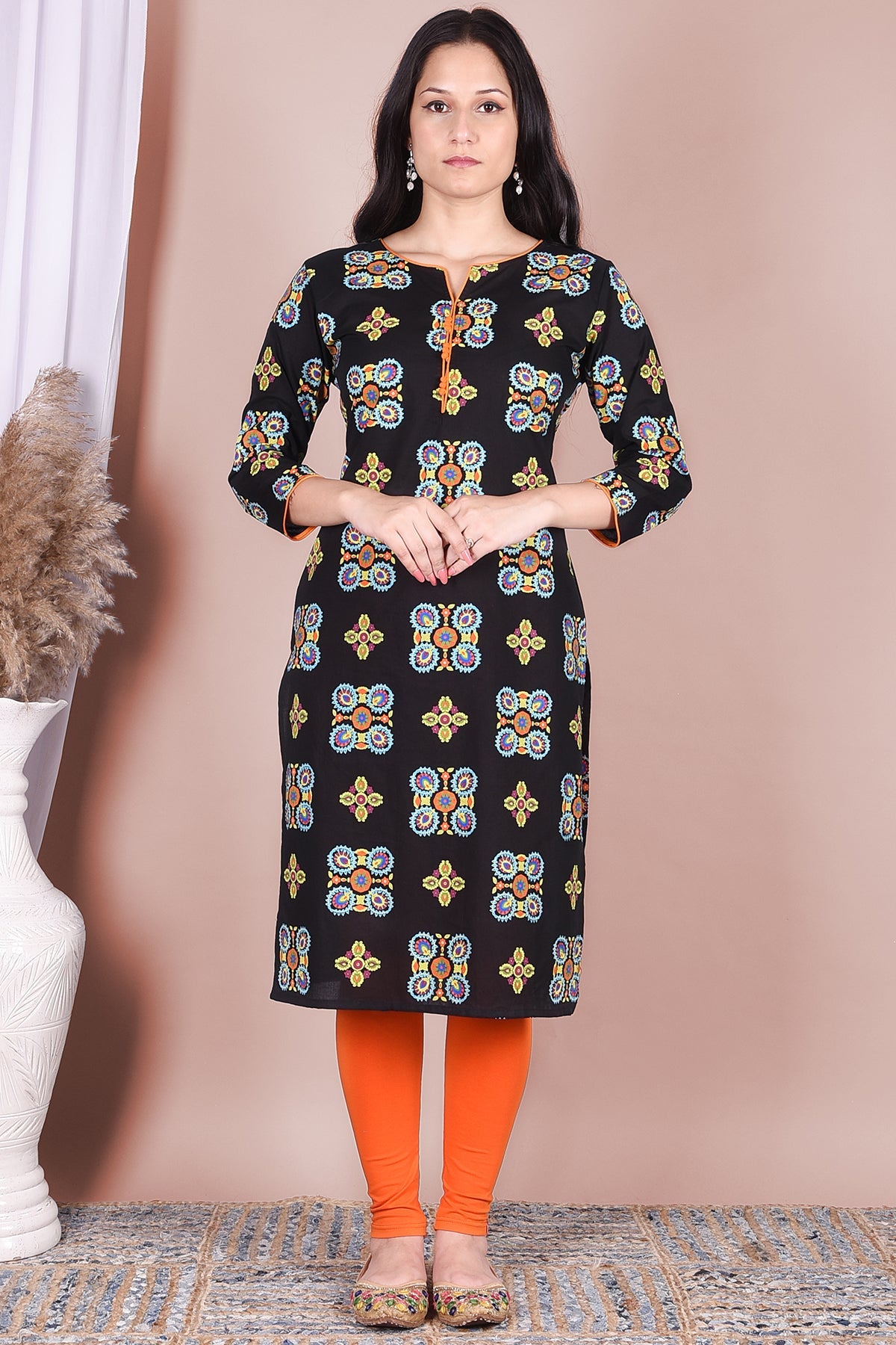 Black Motif Hand Painted Pure Cotton Kurta - DWEEP SARA