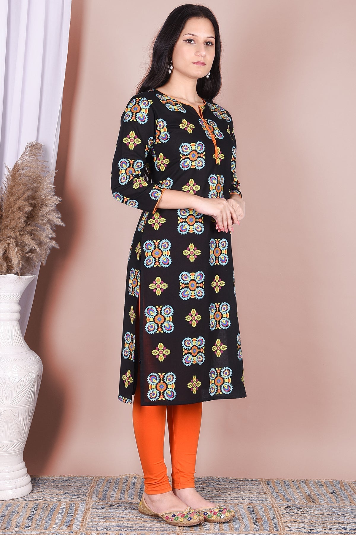 Black Motif Hand Painted Pure Cotton Kurta - DWEEP SARA