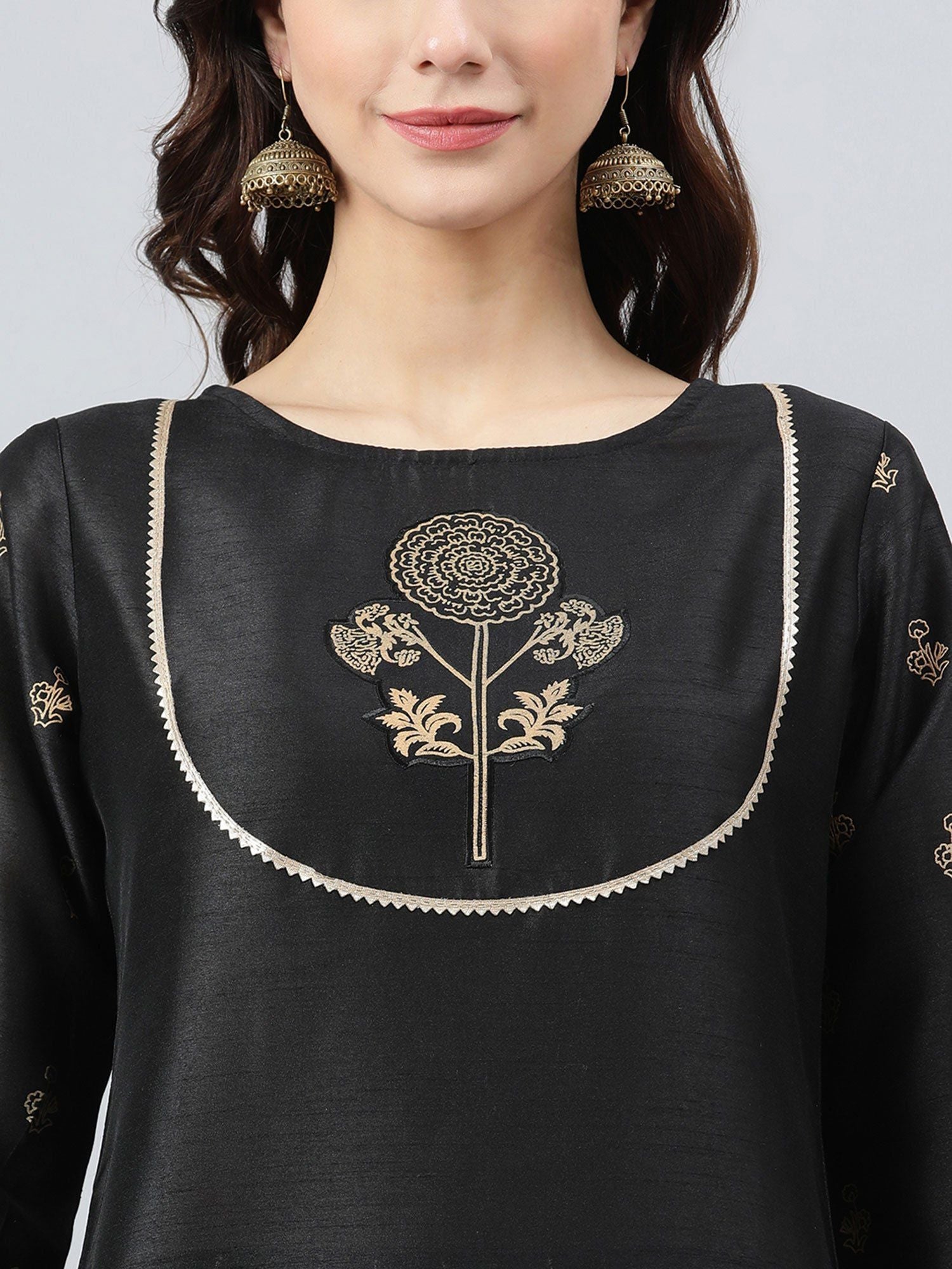 Black Poly Silk Printed Kurta - DWEEP SARA