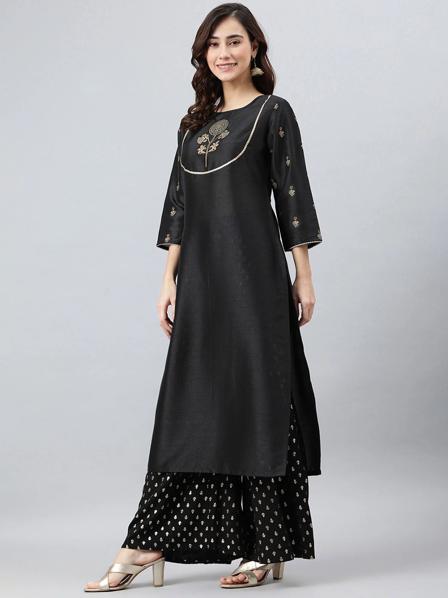 Black Poly Silk Printed Kurta - DWEEP SARA