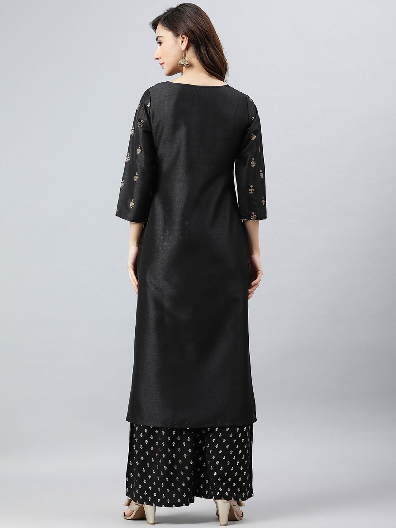 Black Poly Silk Printed Kurta - DWEEP SARA