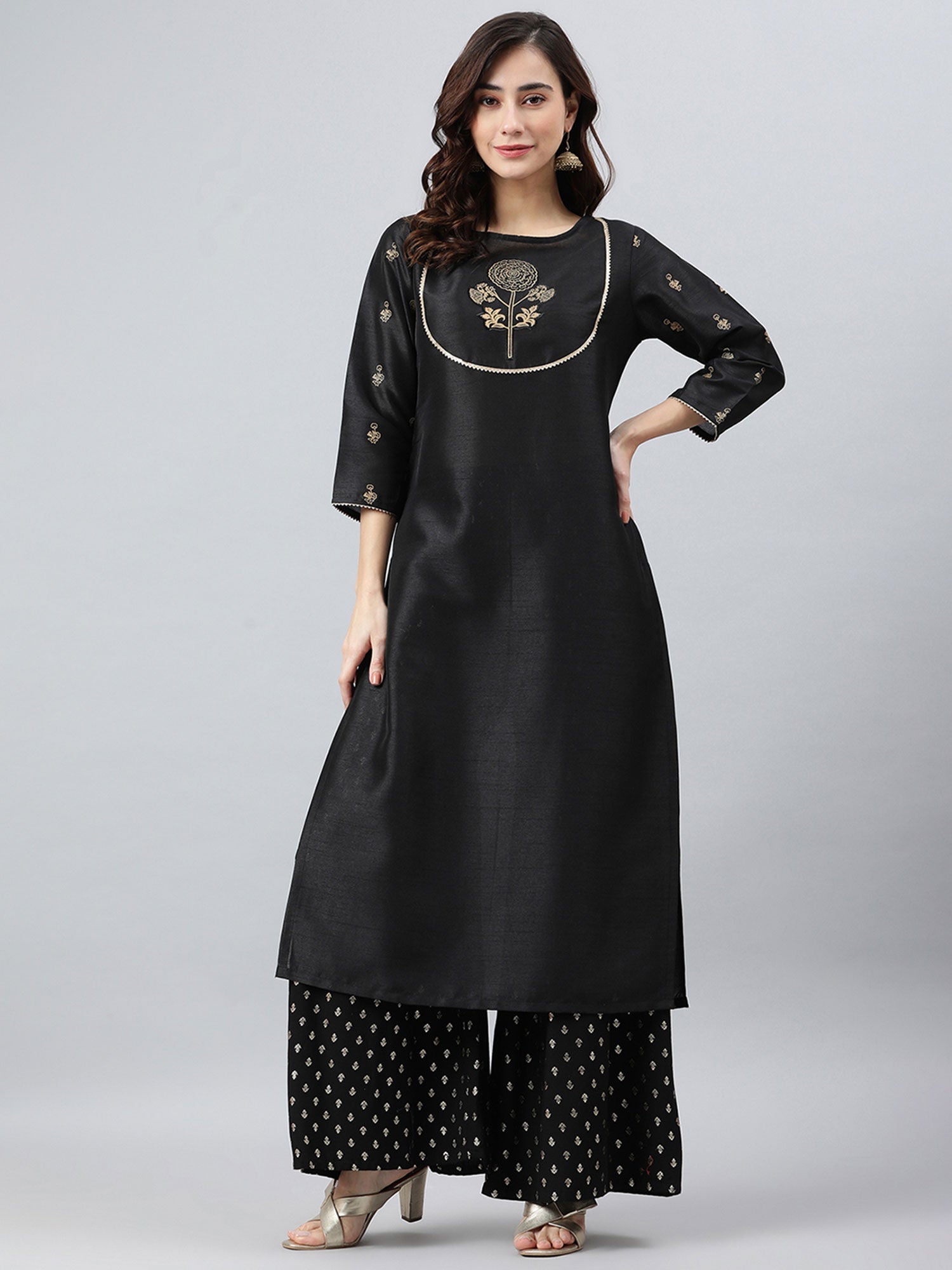 Black Poly Silk Printed Kurta - DWEEP SARA