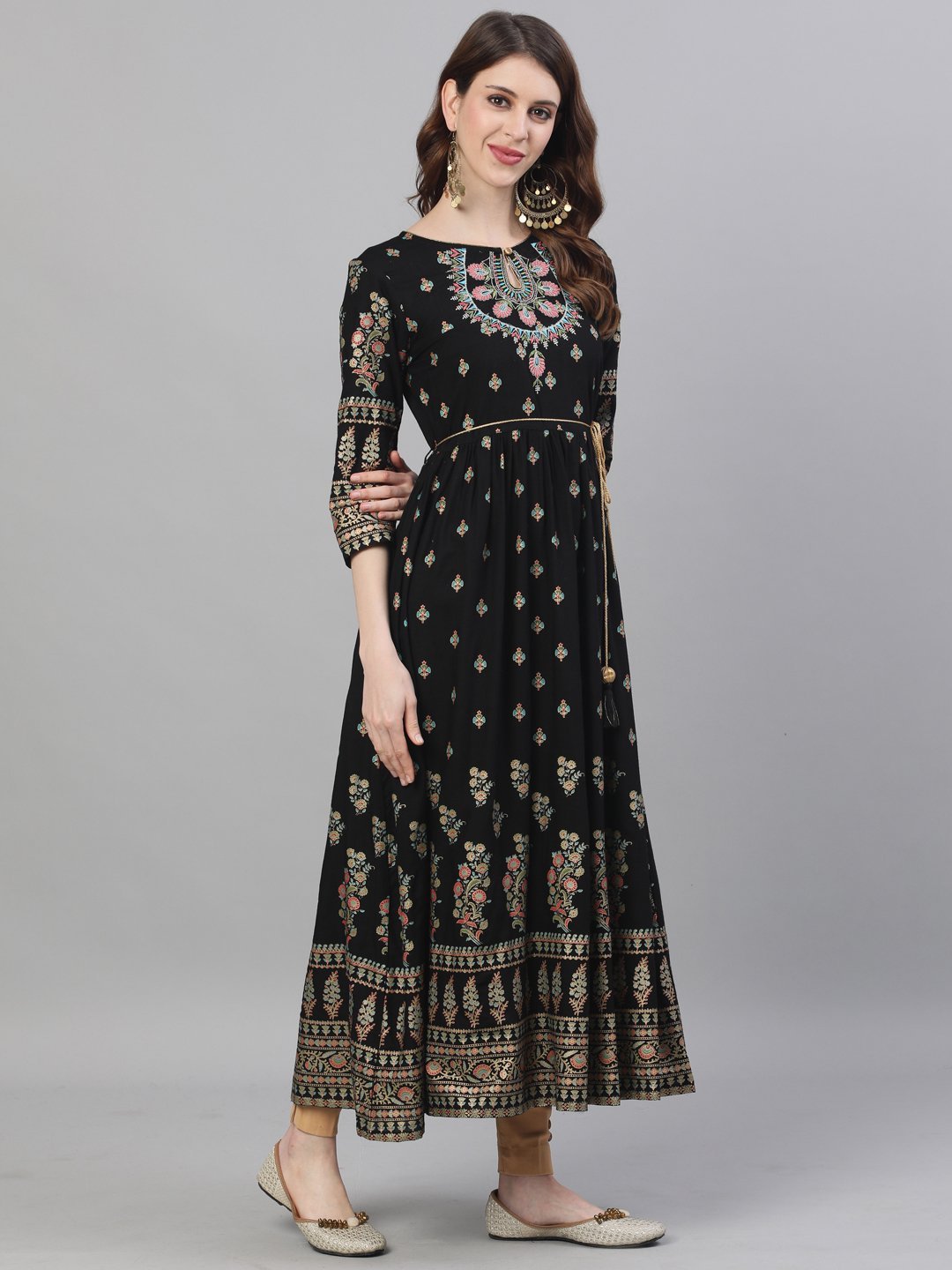 Black Rayon Embroidered Anarkali Kurta Cum Dress - DWEEP SARA