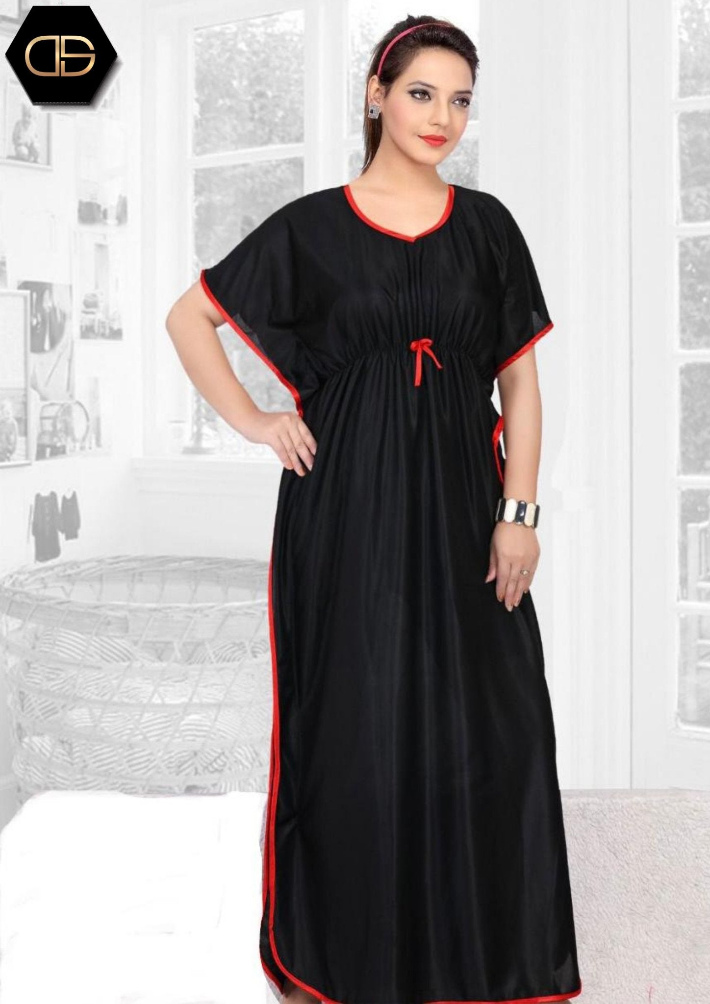 Black Satin Kaftan Gown - DWEEP SARA