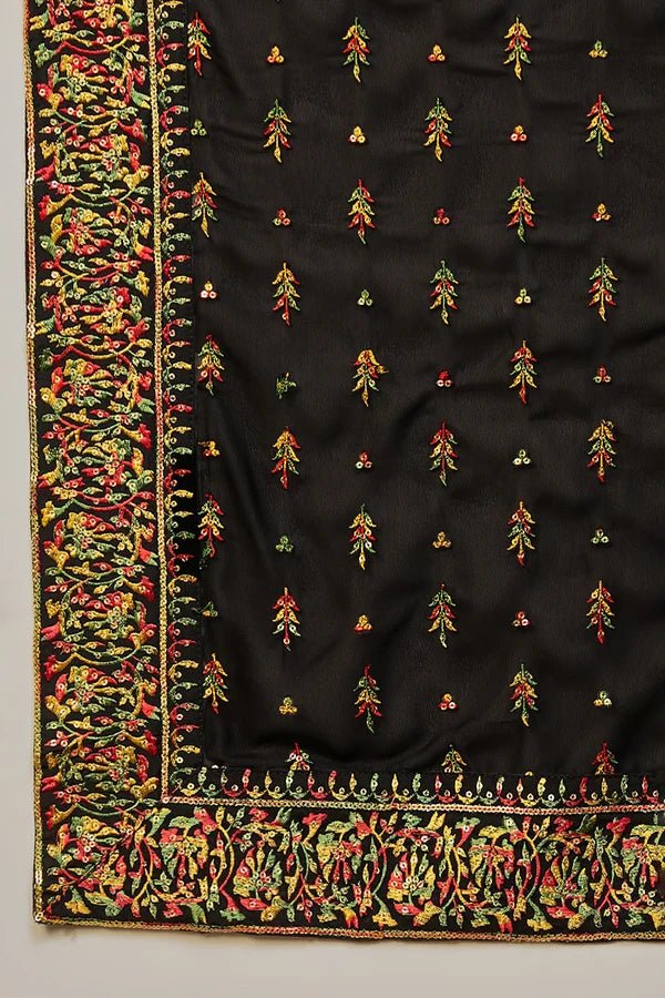 Black Silk Blend Embroidered Solid Straight Suit Set - DWEEP SARA
