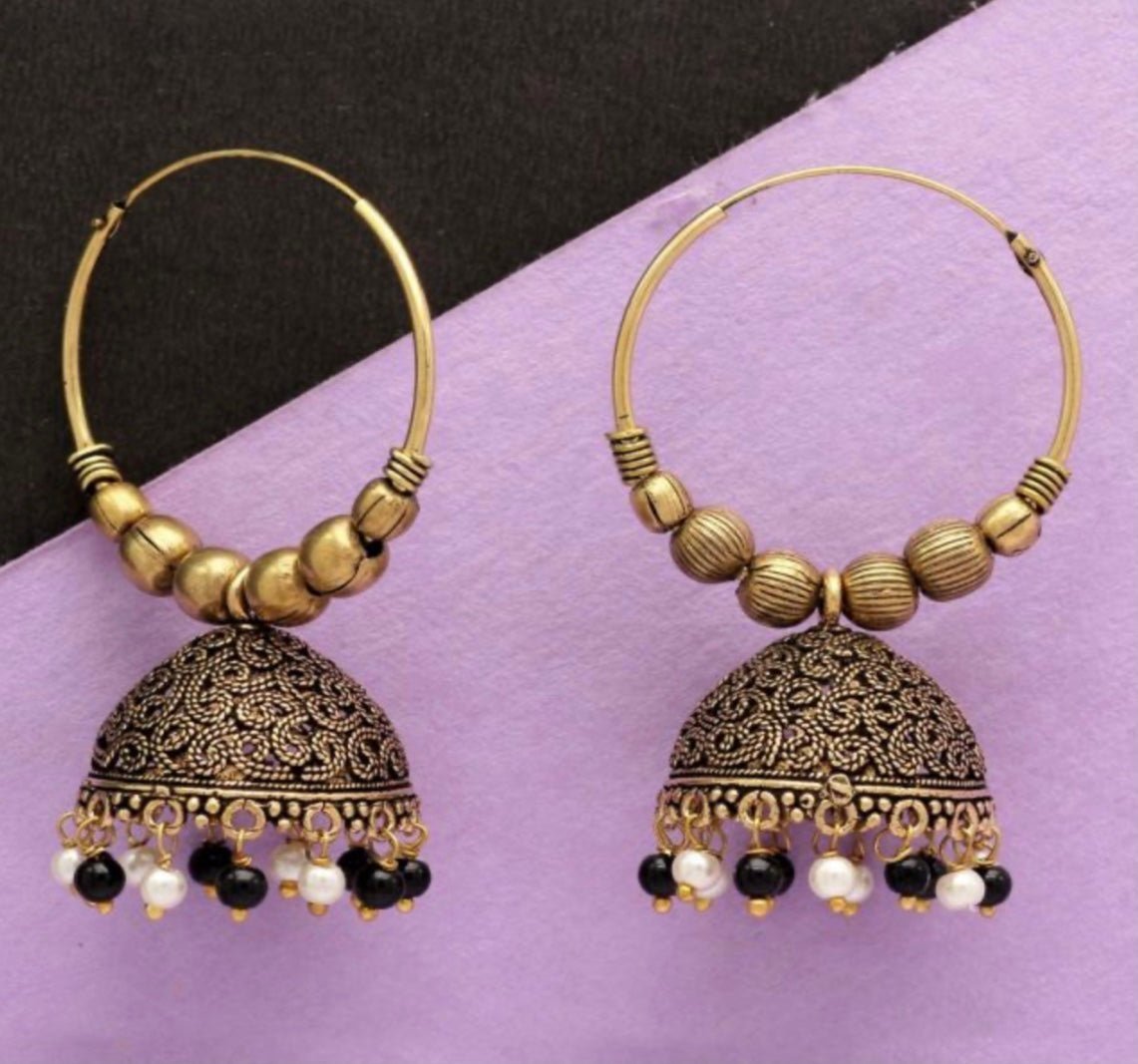 Black & White Color Beads Jhumka Earrings - DWEEP SARA