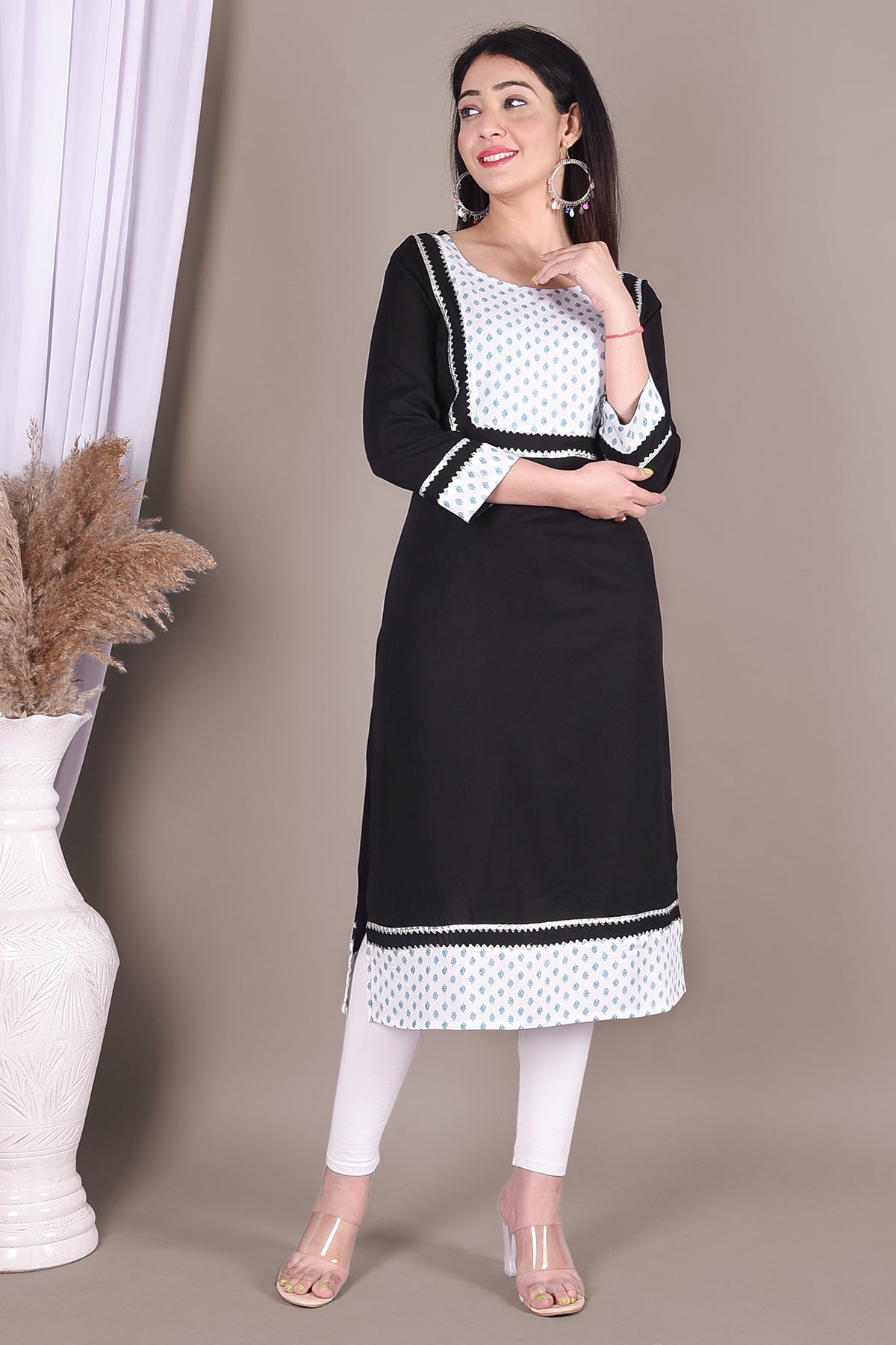 Black & White Straight Fit Soft Cotton Kurta - DWEEP SARA