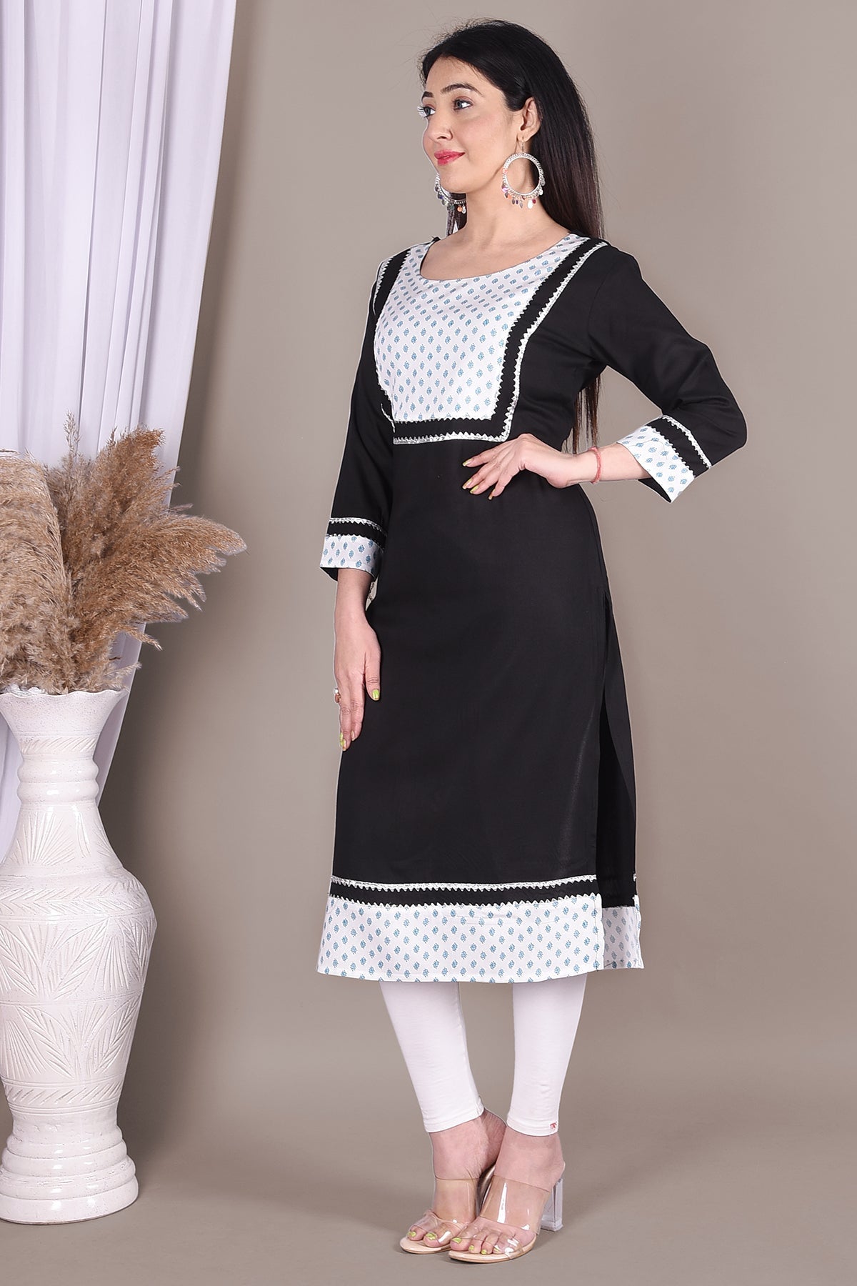 Black & White Straight Fit Soft Cotton Kurta - DWEEP SARA