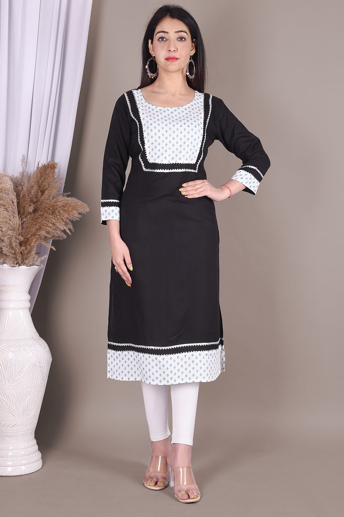 Black & White Straight Fit Soft Cotton Kurta - DWEEP SARA