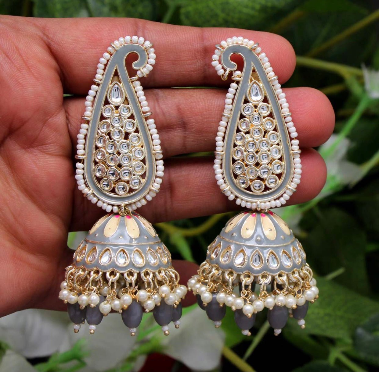 Black,Green,Grey Kundan Meenakari Earring - DWEEP SARA