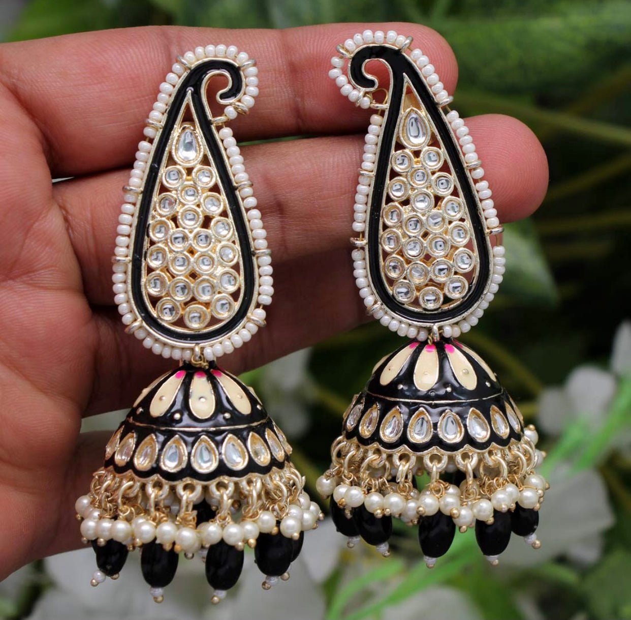 Black,Green,Grey Kundan Meenakari Earring - DWEEP SARA