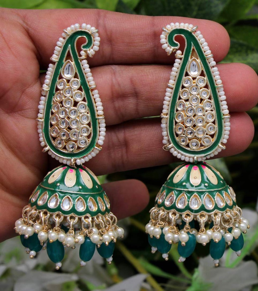 Black,Green,Grey Kundan Meenakari Earring - DWEEP SARA